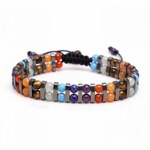 Bracelet à breloques classique pour hommes et femmes, forme <span class=keywords><strong>de</strong></span> boule, double rangée, œil <span class=keywords><strong>de</strong></span> <span class=keywords><strong>tigre</strong></span>, <span class=keywords><strong>hématite</strong></span>, cordon tressé fait main, bijoux <span class=keywords><strong>de</strong></span> mode, cadeau - Product Image 1