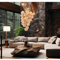 Lustre en albâtre pour villa, design élégant et minimaliste, lampe en marbre, globe à bulles, lumière douce et chaude pour escalier à haut plafond
