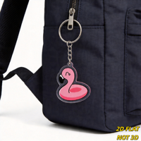 Porte-clés Flamingo Floatie, oiseau gonflable rose mignon avec visage souriant, breloque en acrylique transparent pour clés, sacs, sacs à dos