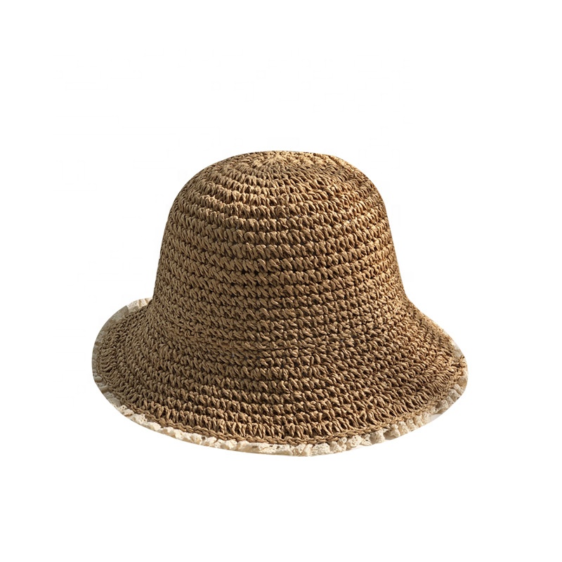 Оптовая продажа, Женская весенне-летняя кружевная отделка, крючком, складные Панамы, бумажные соломенные шляпы