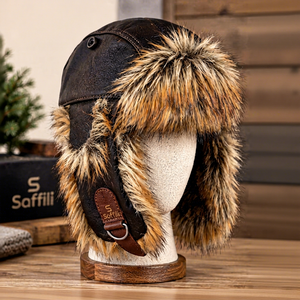Casquette d'aviateur en cuir véritable avec fourrure d'hiver, casquettes personnalisées en cuir véritable et coton, casquette plate de cowboy, casquette de sport - Product Image 3