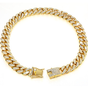 13mm <span class=keywords><strong>Bling</strong></span> Rhinestone diamante aleación Metal mascota oro collar perro Hip hop estilo cubano enlace collar cadena perro Collar - Product Image 5