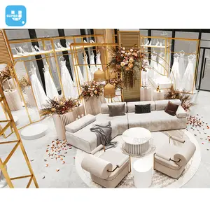 Wedding Dress Boutique Furniture Shop Fittings Decoration Custom Clothing Rack Retail Gold Luxury Bridal Shop Interior Design