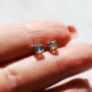 925 Sterling <b>Silver</b> <b>Stud</b> Earrings with Labradorite Gemstone Gold Plated Handmade Jewelry for Engagement Wedding Anniversary Gift - Product Image 1