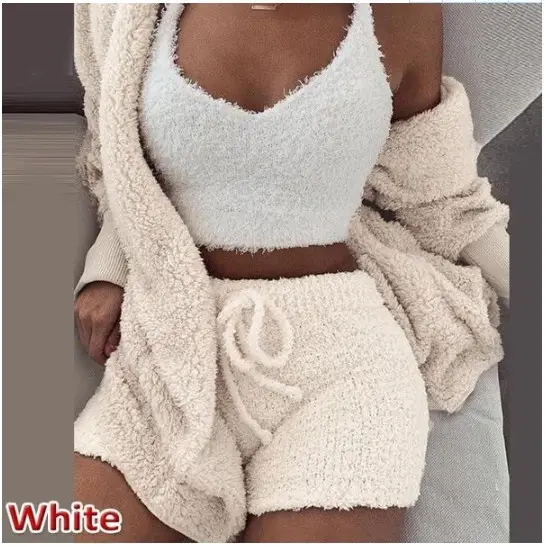 2023 donne Plus Size pigiama abbigliamento inverno e autunno cappotto a maniche lunghe pigiama peluche tre pezzi Set pigiameria Loungewear