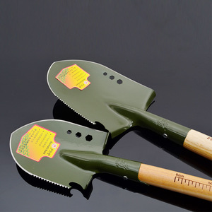 Multi Function Shovel 13 In Green Iron Outdoor Camping Gardening Tool With Wooden Handle For Landscaping And Leisure Use - Product Image 1