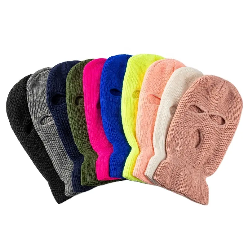 2022 Embroidered 3 Hole Ski Mask Knitted Balaclava Snood Wooly Hat Winter Face Covering Full Mask Street Wear Beanie