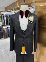 Costume de mariage élégant 3 pièces pour homme – Blazer de soirée formel à un bouton avec revers châle, gilet et pantalon