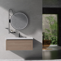 Ensemble de meubles de salle de bain moderne lavabo avec miroir Led avec lavabo en contreplaqué pour médicaments armoire murale à coiffeuse en marbre