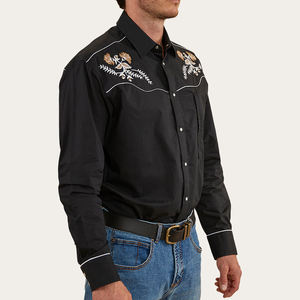 Flanel pakaian koboi grafis bordir katun Barat keamanan koboi merah muda tinggi & tinggi gaya Barat kemeja Barat - Product Image 5