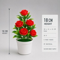 Plante artificielle en mousse à 5 têtes de roses, en pot, en plastique PP, mini arrangement floral de 18 cm, décoration pour la maison, les mariages et les bureaux