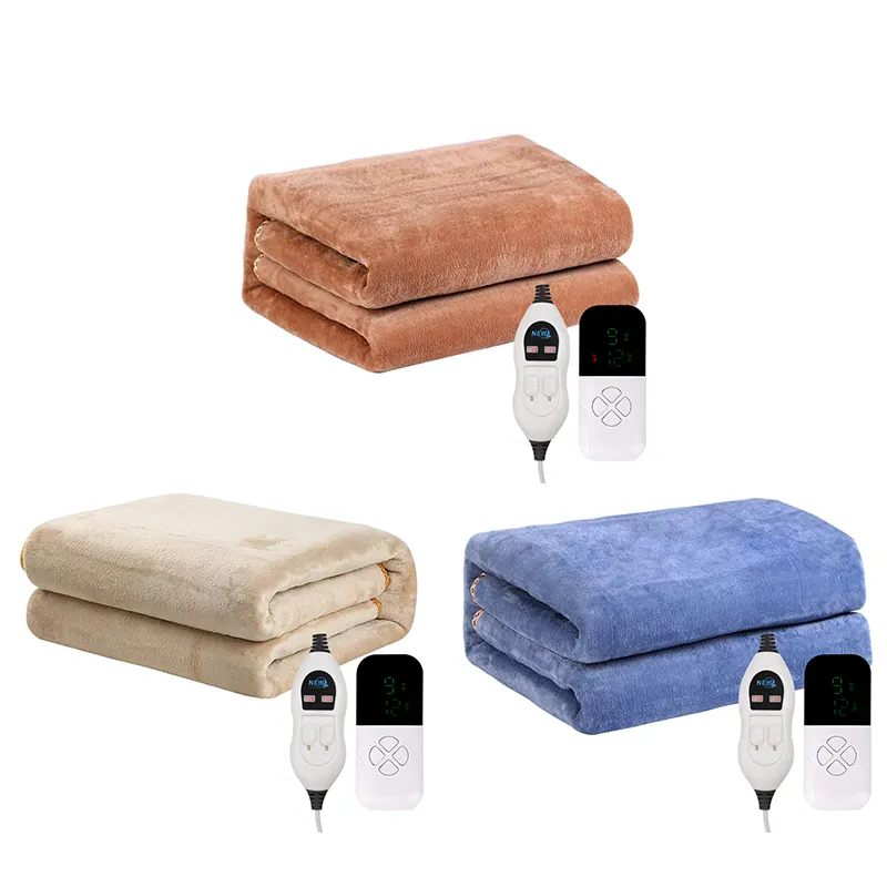 Guangdong Smart Switch Controller Heating Hot Pad Throw Under Bed Luxury Flannel Fleece Heated Electric Blanket with Europe Plug