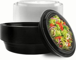 Recipientes Redondos de Plástico PP Aptos para Microondas de 16 oz, 24 oz y 32 oz, con Tapa Hermética, Recipientes Desechables para Alimentos - Product Image 1