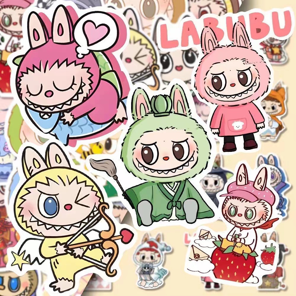 2024 New Labubu Monster Cartoon Waterproof Plastic Stickers Pack