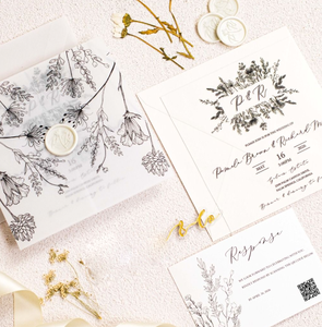 Elegante botanische Monogramm klare Acryl Hochzeits einladung karte mit minimalist ischen Pergament Wrap RSVP Karte moderne Ehe lädt ein - Product Image 1