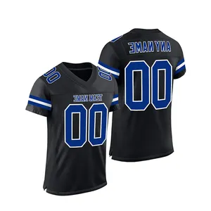 美式足球制服男女通用设计升华蓝色大学男子美式橄榄球球衣