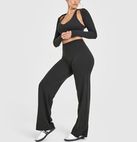 Logo personnalisé taille haute entraînement Fitness droite jambe large pantalon pour les femmes étendu Flare Yoga Leggings