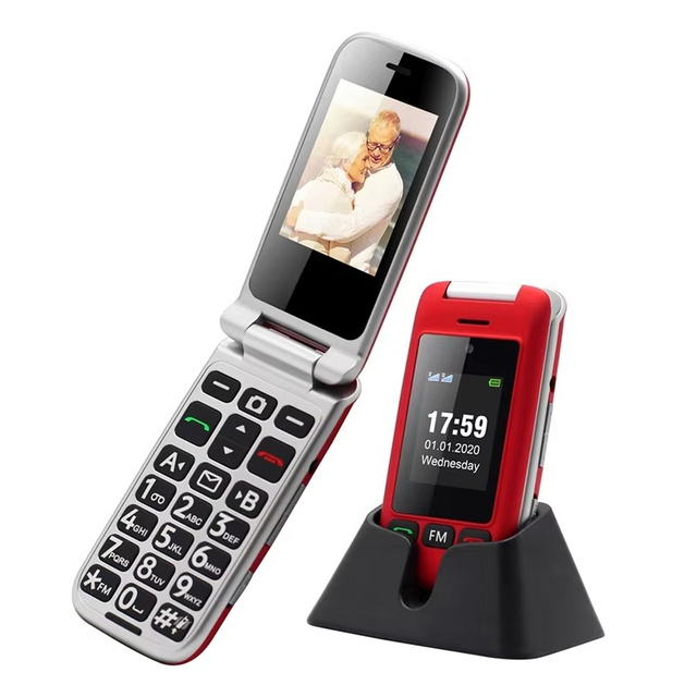 2.4 Inch GSM Dual Sim Dual Screen Folding Mobile Phones Old Man Keypad Senior Flip Phone with Good Price 2G