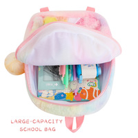 Licorne cravate-teint mignon dessin animé en peluche sac à dos pour enfants Logo personnalisé sac d'école avec nœud pour la maternelle