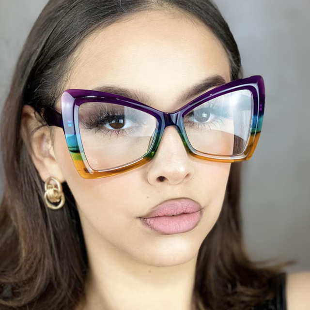 Unisex New Fashion Color-Block Butterfly Frame Cat Eye Sunglasses Colorful Blue Light Blocking UV400 Protection Durable Full Rim
