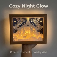 Crèche 3D personnalisée éclairée par LED avec cadre en bois, décoration de Noël, CE RoHS