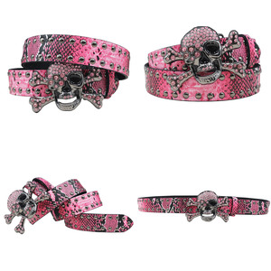 Ban đầu pha lê Rhinestone lớn sọ chéo xương khóa Y2K Studded Punk unisex Gothic phụ kiện Y2K rắn in PU vành đai - Product Image 4