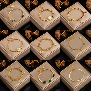 European Style Gold Tone Charm Bracelet With Star And Circle Pendant For Women Gift Jewelry - Product Image 1