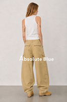 Pantalon cargo pour femme en denim respirant, déchiré et délavé, kaki, à jambes larges, multi-poches, style tactique, pour l'été
