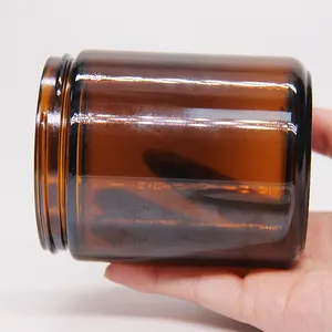 Fábrica direta da china âmbar vazia pote de vidro recipiente de vela com tampa de metal