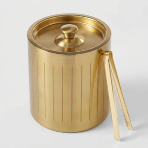 Seau à glace finition or avec couvercle et pince à glace, récipient refroidisseur de boissons en acier inoxydable pour bar, hôtel, restaurant, traiteur - Product Image 1