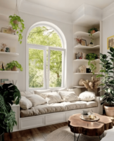 Ventana Abatible y Giratoria de Aluminio Arqueada Personalizada BOCHARM, Estilo Europeo, Elegante Ventana Panorámica Romántica para Decoración del Hogar