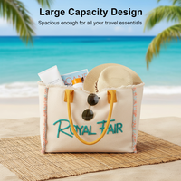 Sac de plage en toile grand format personnalisé Royal Fair avec logo brodé en 3D, sac fourre-tout portable à bandoulière pour les voyages et le shopping