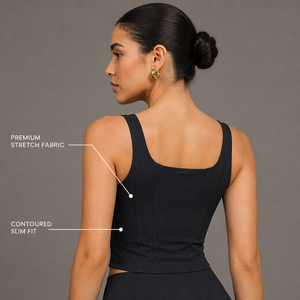 Corset noir Charlo à col carré, avec baleines structurées, extensible et lourd, pour la gym et les soirées, vente en gros, OEM, GCC - Product Image 3
