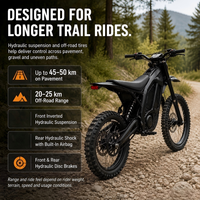 Moto électrique tout-terrain en acier carbone haute résistance, moteur brushless à entraînement central 60V 2000W, vitesse maximale 70 km/h, batterie lithium, hydraulique