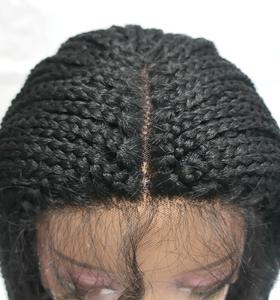 Nouveautés en gros Perruque synthétique Lace Front courte tressée style Box Braid avec dentelle marron clair sans colle - Product Image 5