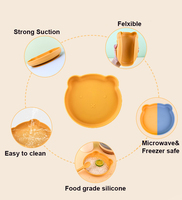 Assiette pour enfants en forme d'ours personnalisable avec ventouse en silicone, non toxique, réutilisable, facile à nettoyer, portable, pour usage domestique