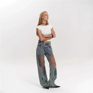 2025 primavera Y2k <span class=keywords><strong>Pantalones</strong></span> rectos Retro textura calada gradiente Jeans <span class=keywords><strong>pantalones</strong></span> sueltos de pierna ancha - Product Image 3