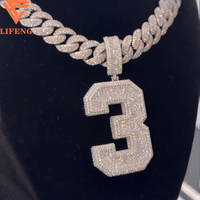 Pendentif Hip Hop Iced Out avec 3 chiffres en Moissanite, en Argent Sterling 925, personnalisé pour Chaîne Cubaine