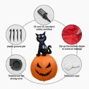 Gato Negro Inflable de Halloween Sentado <span class=keywords><strong>en</strong></span> una <span class=keywords><strong>Calabaza</strong></span> con <span class=keywords><strong>Cara</strong></span> Aterradora Tallada, Modelo Luminoso para Decoración de Jardín Exterior - Product Image 5