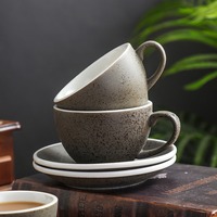 Ensemble tasse et soucoupe en céramique à texture granitique nordique, plusieurs capacités, cuisson haute température, pour café et restaurant