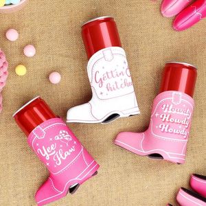 Custom Logo Printed Personalized Promotional Shoe Boot Shaped Pink Neoprene Beverage Beer Can Cooler Coozies - Product Image 4