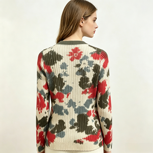 Cardigan côtelé en maille pour femme, tie-dye, boutonné sur le devant, manches longues, pull décontracté, haut tendance - Product Image 3