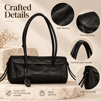 Sac fourre-tout noir en PU pour femme, collection automne 2026, grande capacité, avec fermeture éclair, sac à bandoulière pour le travail, le shopping et l'usage quotidien, logo personnalisé
