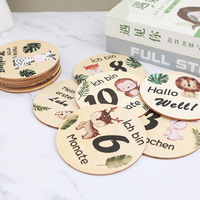 Disques de jalons mensuels en bois pour bébé, cartes de jalons double face, animaux de la jungle, accessoire photo nouveau-né, cadeau de baby shower