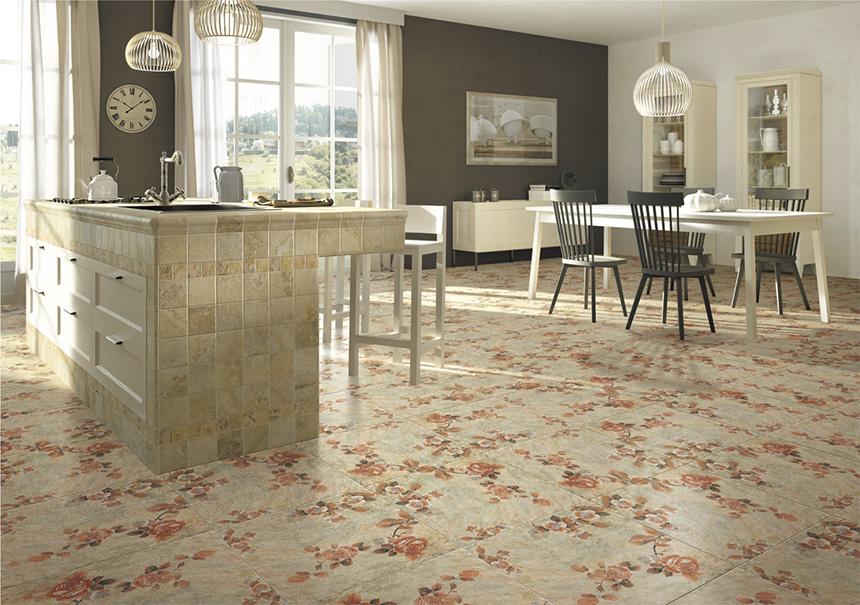Hasin Grey Brown Classic floor flower rose pattern tiles design porcelain rustic bathroom tile