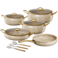 Set peralatan masak dapur lapisan marmer, 12 buah panci anti lengket, tiga baja tahan karat lapis emas, Set peralatan masak dapur, panci saus sup