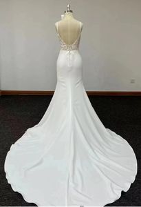 2025 nuevo vestido <span class=keywords><strong>de</strong></span> novia <span class=keywords><strong>de</strong></span> sirena con cuello en V <span class=keywords><strong>de</strong></span> satén <span class=keywords><strong>de</strong></span> <span class=keywords><strong>boda</strong></span> para invitados <span class=keywords><strong>Civil</strong></span> señoras mujeres para novia niña - Product Image 2