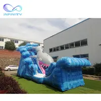 Tobogán de agua inflable Popular, Combo de castillo hinchable de tiburón, casa de rebote con tobogán