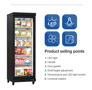 Congelador vertical comercial de una sola temperatura con puerta de vidrio para exhibición de helados, carne, mariscos y res - Product Image 4