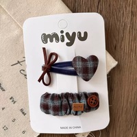 Barrettes à nœud papillon style coréen pour filles, pinces à franges vintage, accessoires capillaires automne-hiver, vente en gros, pinces à cheveux à nœud bleu à carreaux